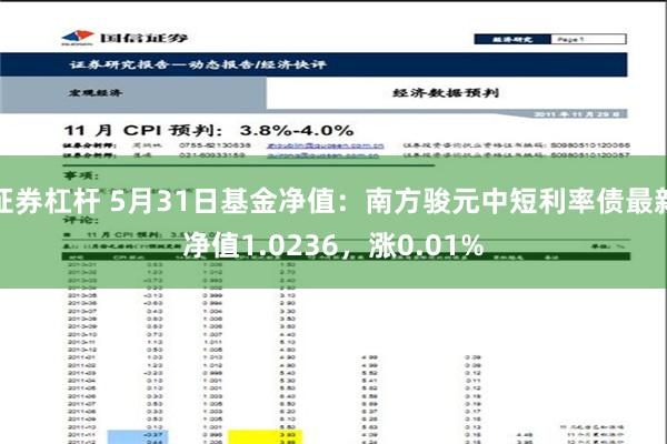 证券杠杆 5月31日基金净值：南方骏元中短利率债最新净值1.0236，涨0.01%